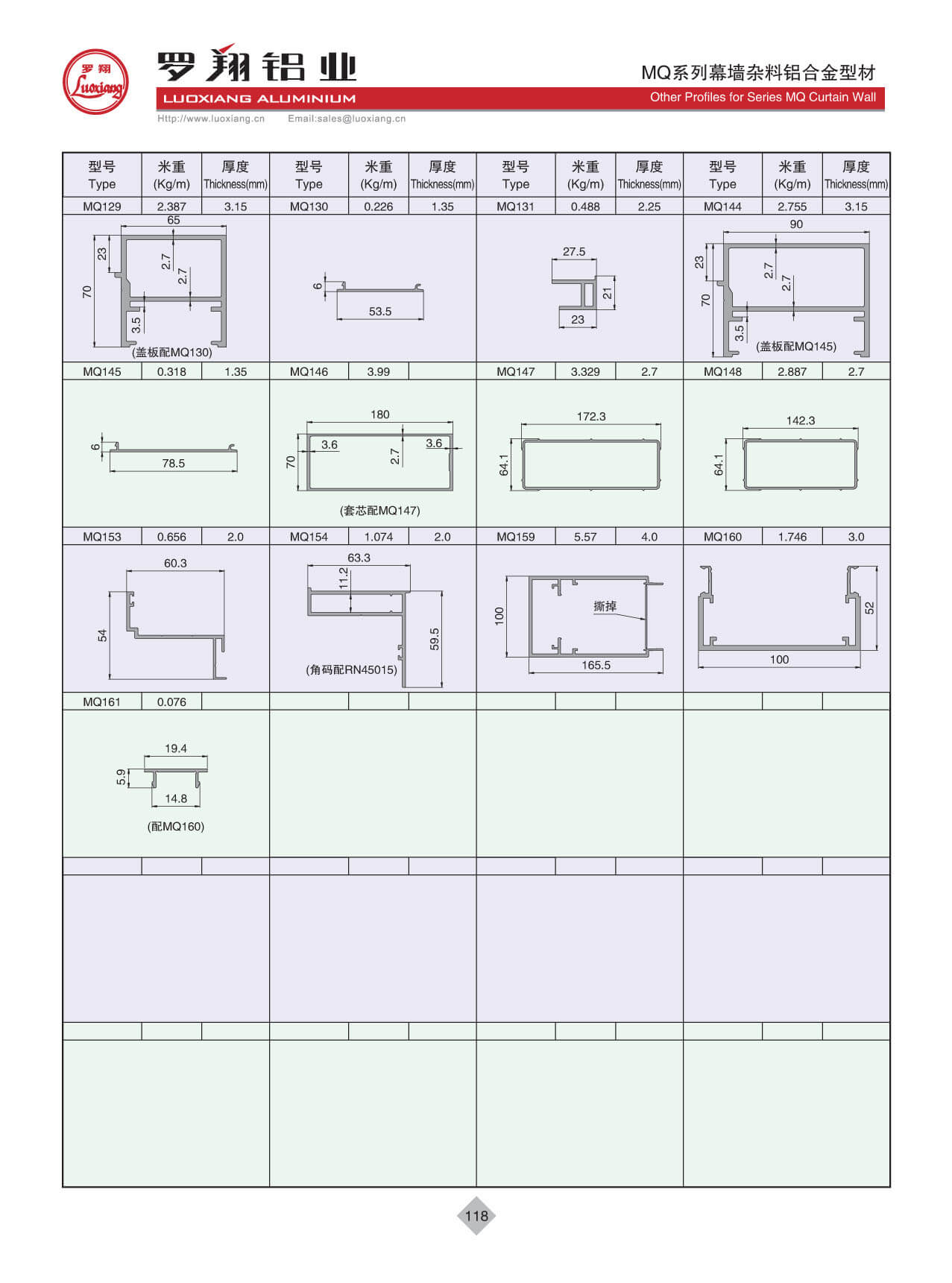 Ohter Profiles For MQ Curtain Wall