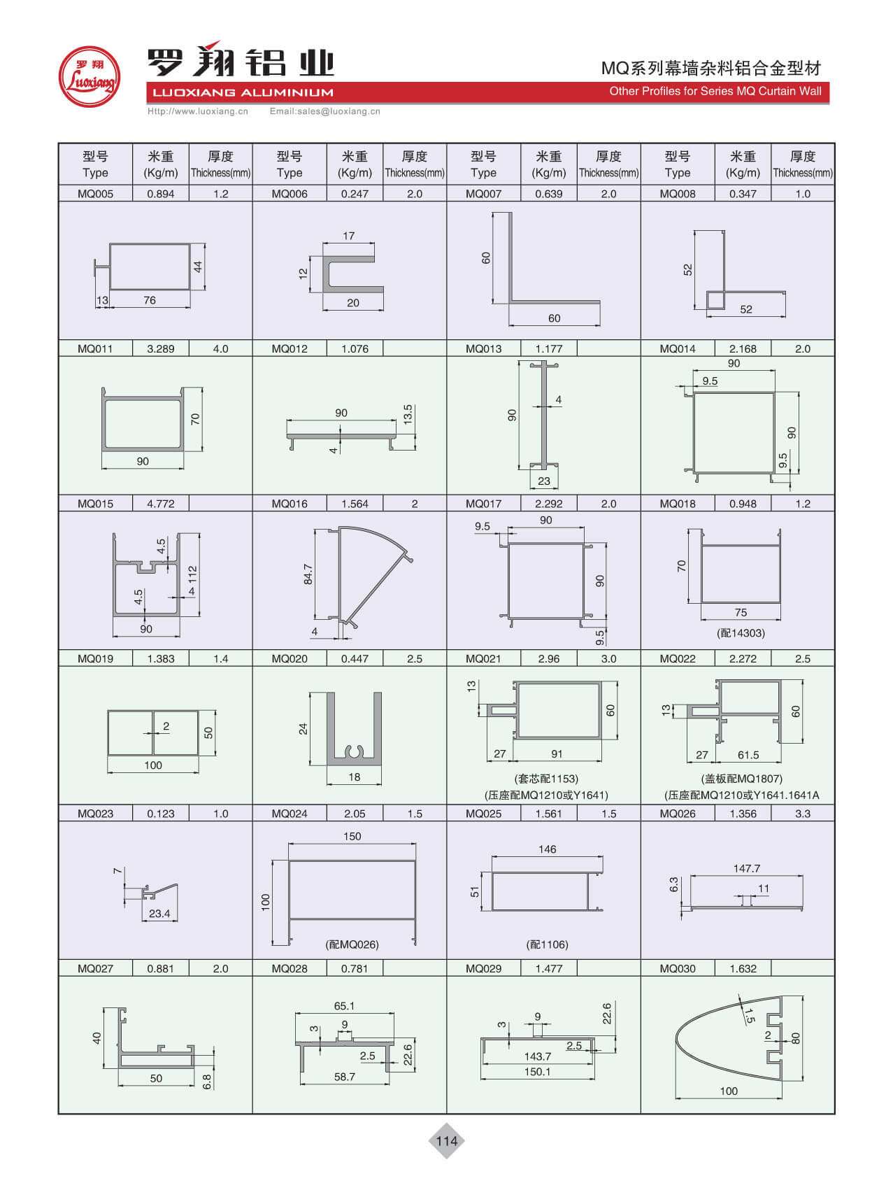 Ohter Profiles For MQ Curtain Wall