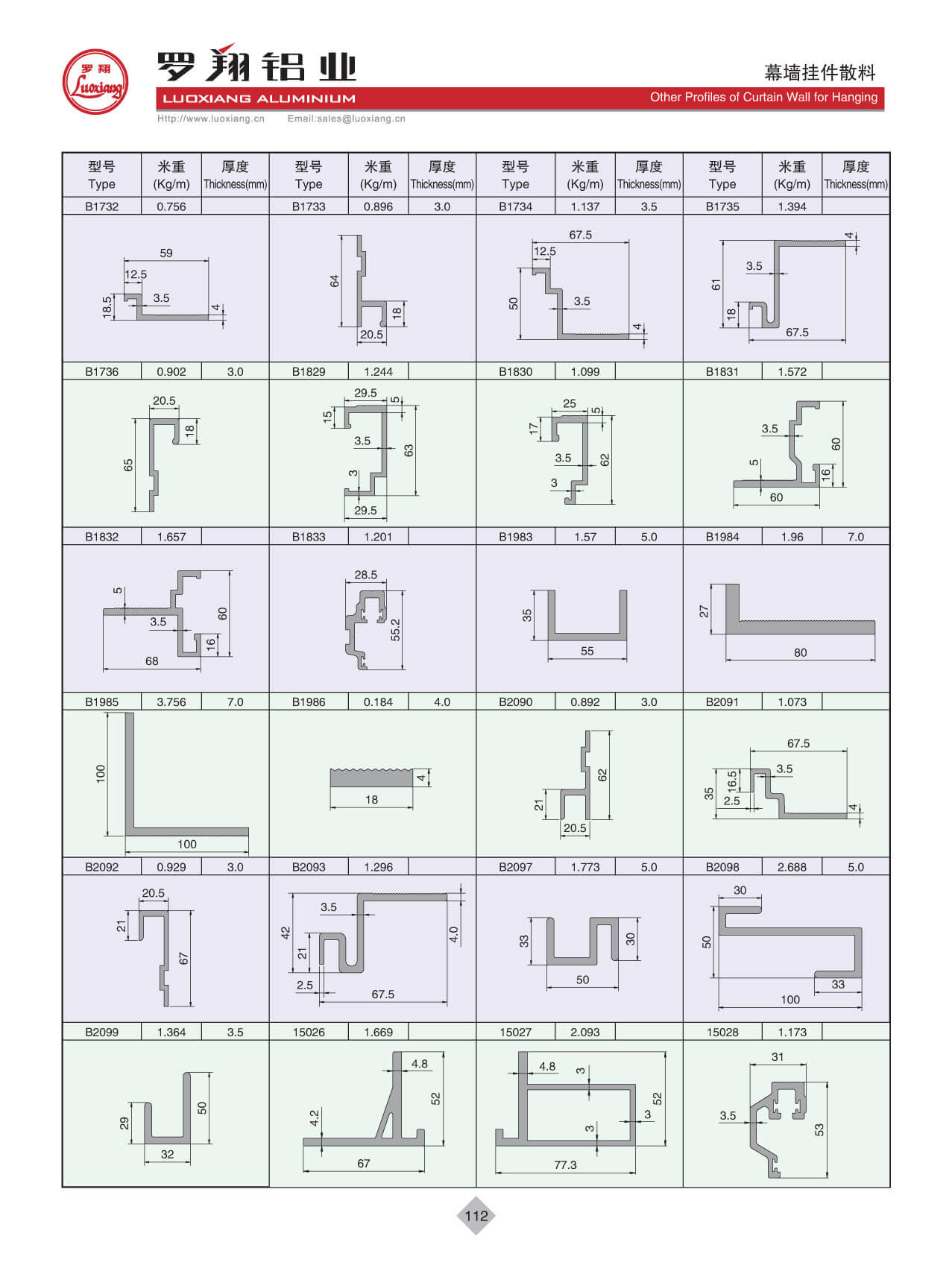 Other Profiles Of Curtain Wall For Hanging